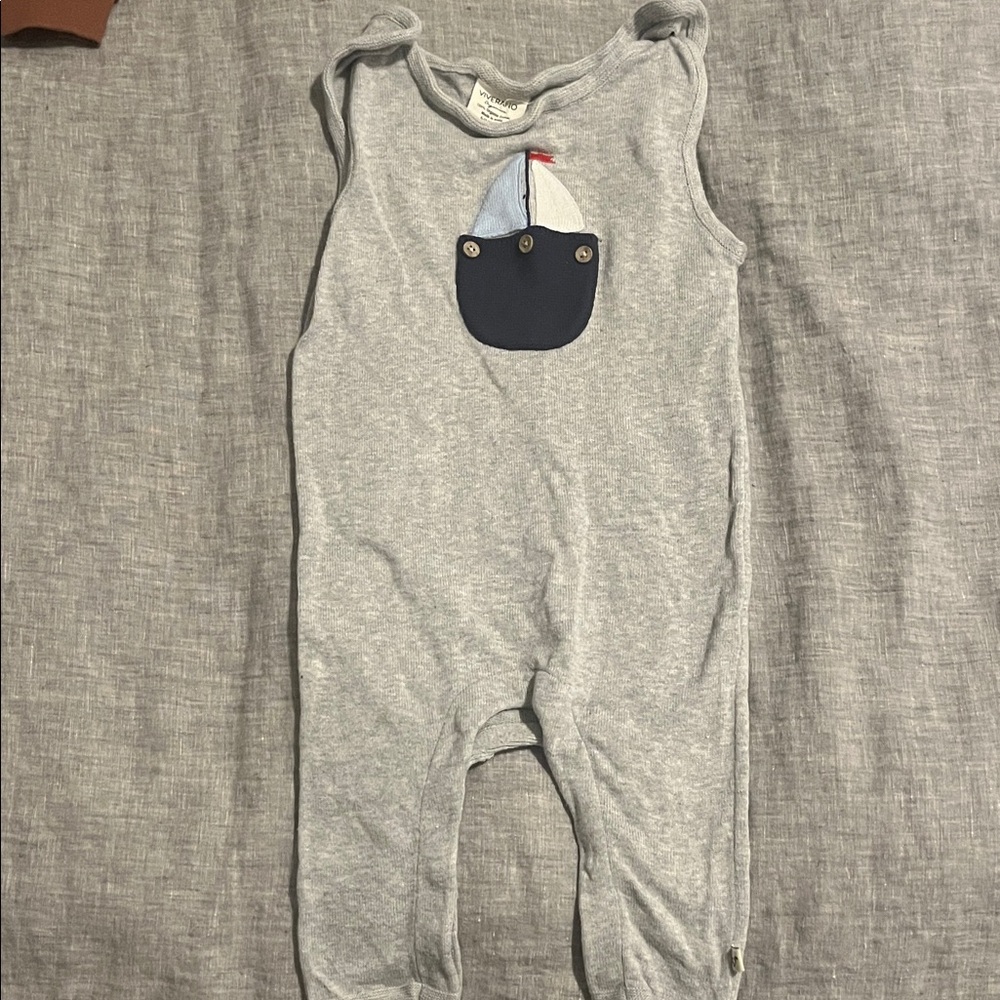 Nautical Gray Baby Romper with Sailboat Design